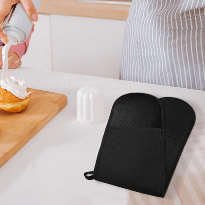 Black Double Oven Gloves - Heat Resistant to 250°C/482°F | Non-Slip Silicone BBQ Oven Mittens with Ropes | Cooking, Baking, Grilling Oven Mitts