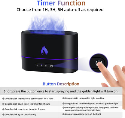 "Flame Aroma Diffuser - 200mL Essential Oil Humidifier with 3D Flame Night Light for Bedroom, Home, and Office Fragrance"