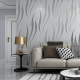 Silver Grey 3D Embossed Wave Wallpaper Non-woven Living Room Wall Cover Decor