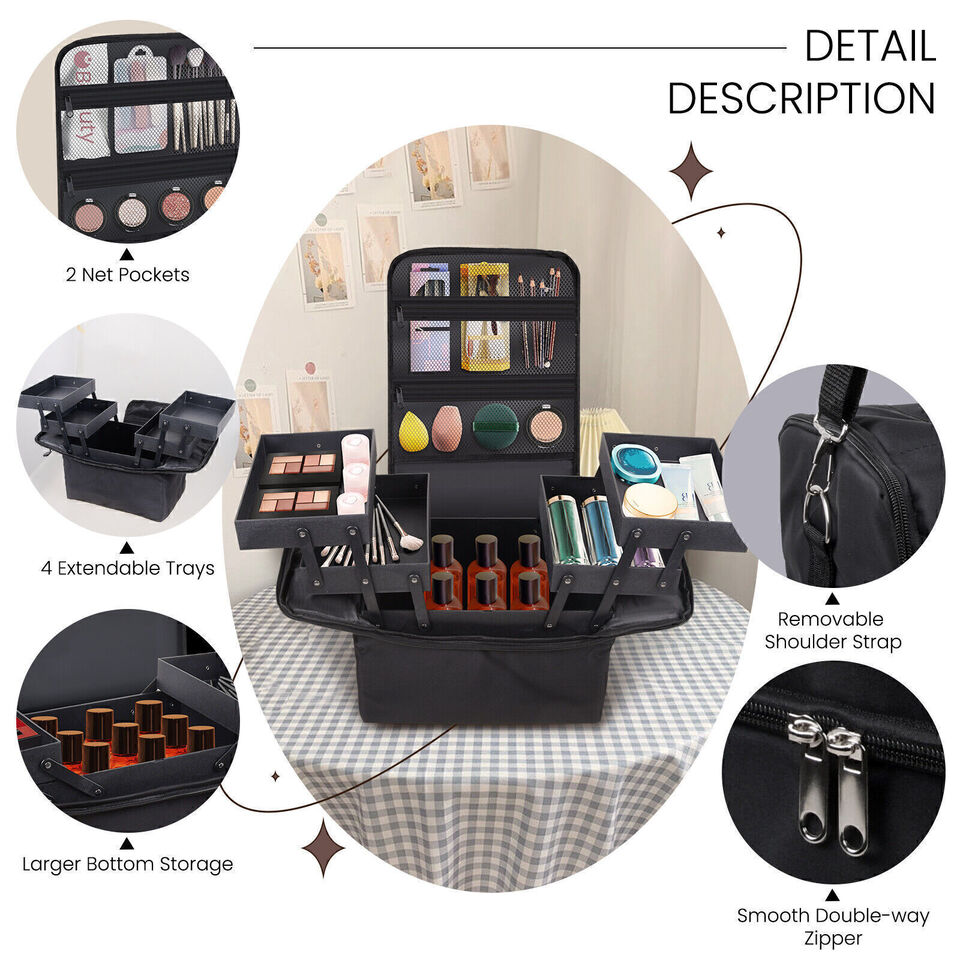 Extra Large Vanity Case Beauty Box Make up Jewelry Cosmetic Nail Storage Box UK