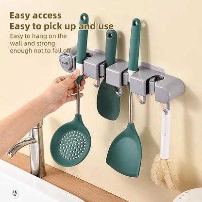 Wall Mounted Mop Organizer Broom Holder Mop Clip Stand Brush Rack Hanging Pipe Hook Kitchen Storage Bathroom Accessories Tools