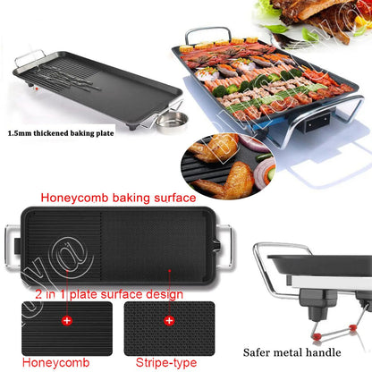 Electric Teppanyaki Grill Plate – Large Smokeless Tabletop BBQ for Kitchen, Parties & Camping