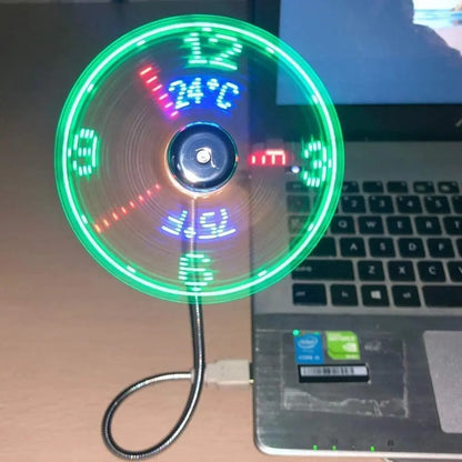 USB Clock Fan with Real-Time Display & Temperature – LED Night Light Gadget for Laptop & PC