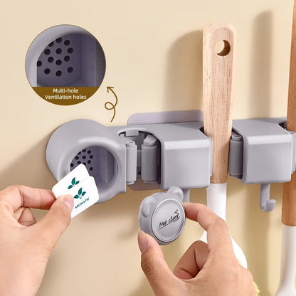 Wall Mounted Mop Organizer Broom Holder Mop Clip Stand Brush Rack Hanging Pipe Hook Kitchen Storage Bathroom Accessories Tools