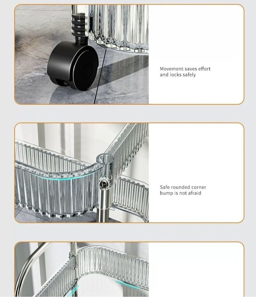 2 3 4 Tier Storage Trolley on Wheels Acrylic Shelf Cart Bathroom Rolling Rack