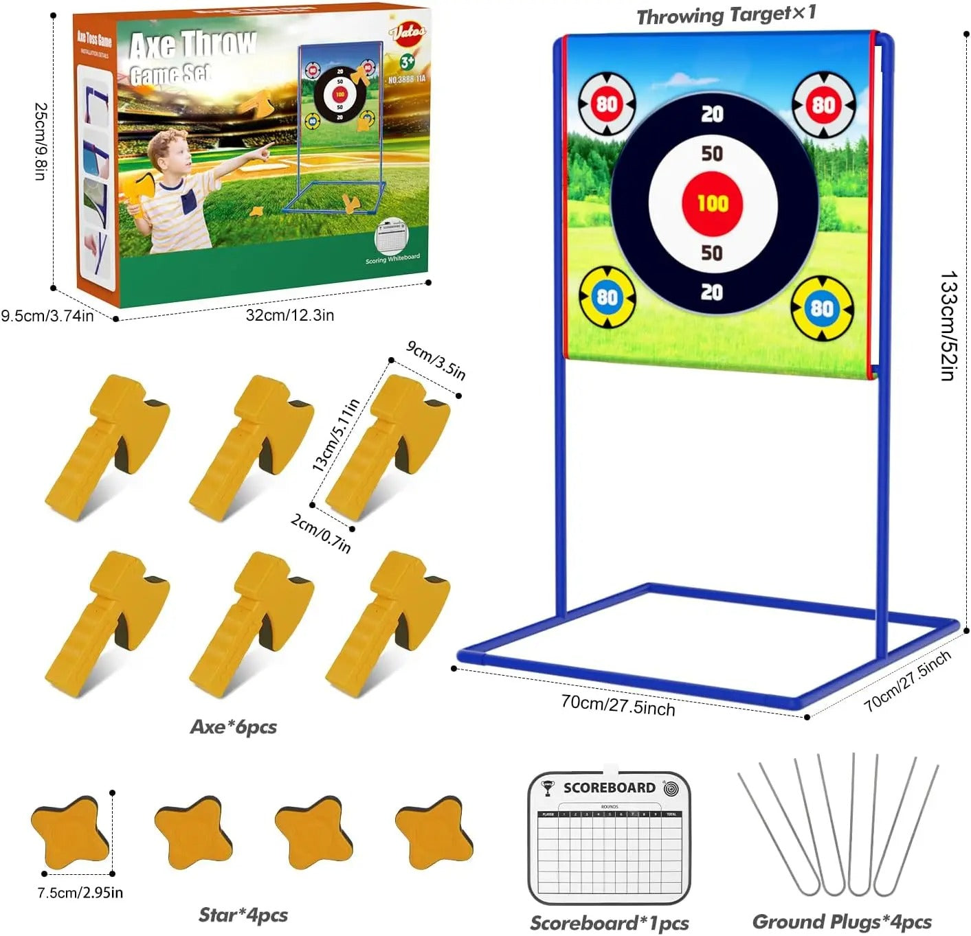 VATOS Axe Star Throwing Game Set Toy For Kids Throw Target Fun Indoor Outdoor Sport Party Play Game Birthday Gift for Boys Girls