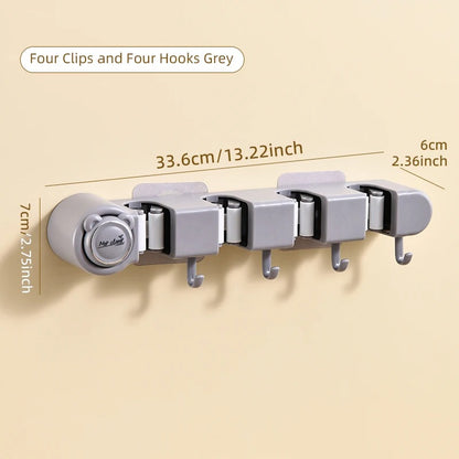 Wall Mounted Mop Organizer Broom Holder Mop Clip Stand Brush Rack Hanging Pipe Hook Kitchen Storage Bathroom Accessories Tools