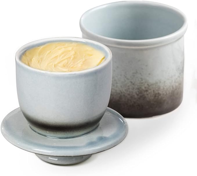 "Reactive Glaze French Butter Crock - Butter Keeper with Water Line for Fresh Spreadable Butter on Counter"