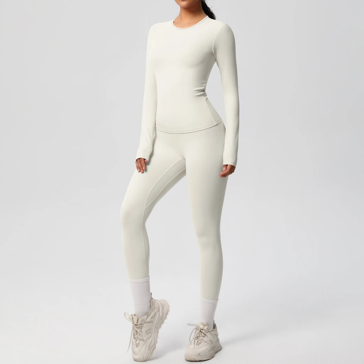 Women’s 2-Piece Workout Set – Long Sleeve Gym Top & High Waist Yoga Leggings Fitness Tracksuit
