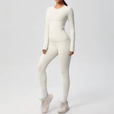 Women’s 2-Piece Workout Set – Long Sleeve Gym Top & High Waist Yoga Leggings Fitness Tracksuit