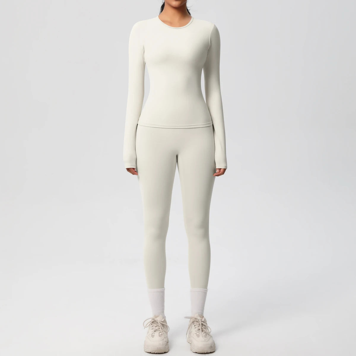 Women’s 2-Piece Workout Set – Long Sleeve Gym Top & High Waist Yoga Leggings Fitness Tracksuit