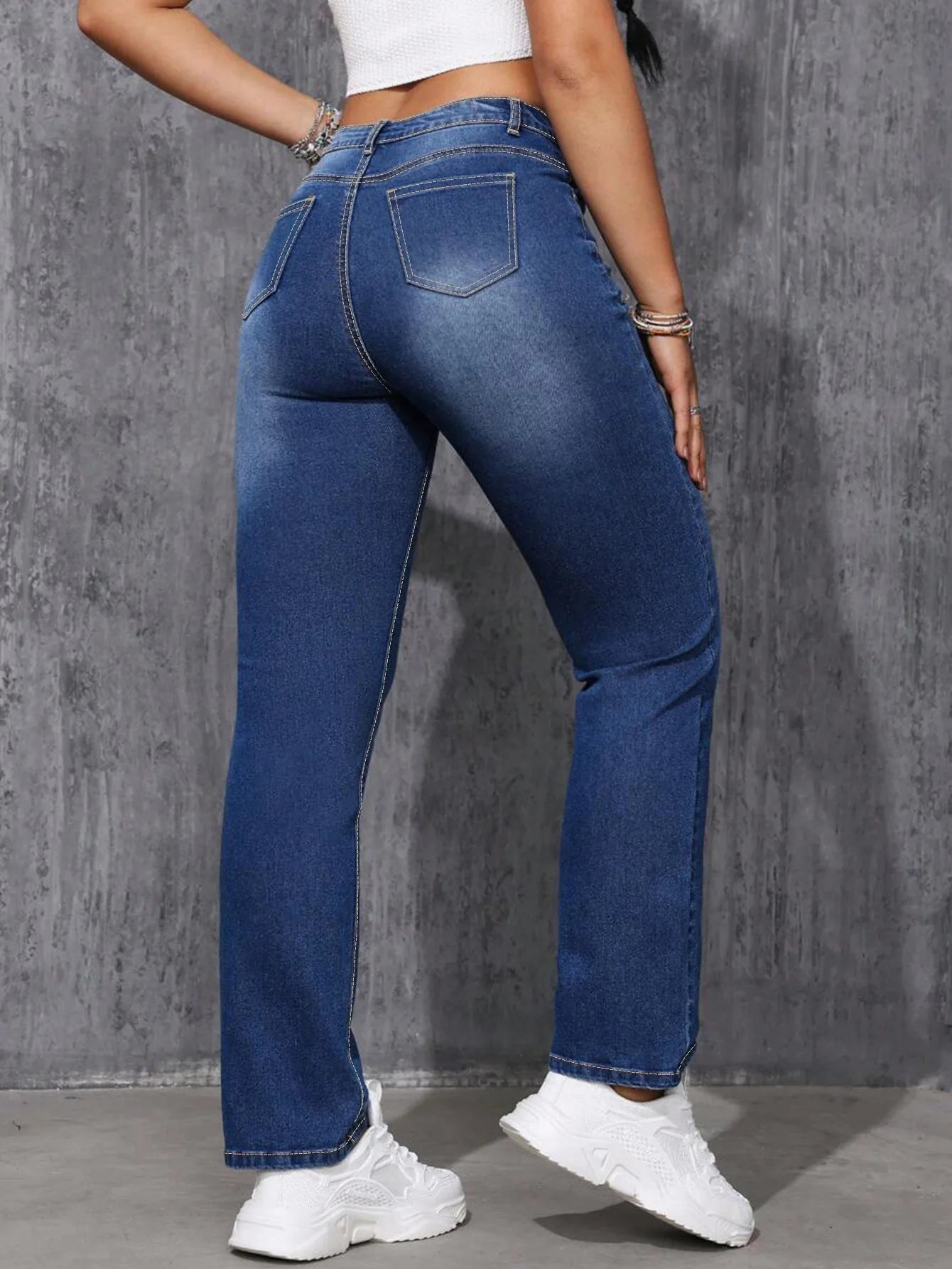 Fashionable Plus Size Women’s Jeans – Elastic Straight-Leg High-Stretch Denim Pants, Casual Breathable Comfortable Jeans