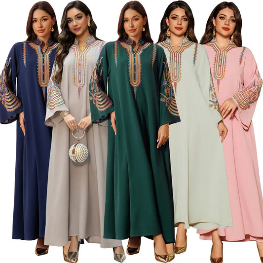 Dubai Abaya for Women – Elegant Middle Eastern Embroidered Muslim Dress, Islamic Kaftan Jalabiya, Moroccan Pullover Robe