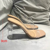 Summer Women’s Clear High Heel Sandals – 9cm Transparent Jelly Slippers with Open Square Toe, Sexy Fashion Pumps