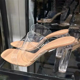 Summer Women’s Clear High Heel Sandals – 9cm Transparent Jelly Slippers with Open Square Toe, Sexy Fashion Pumps