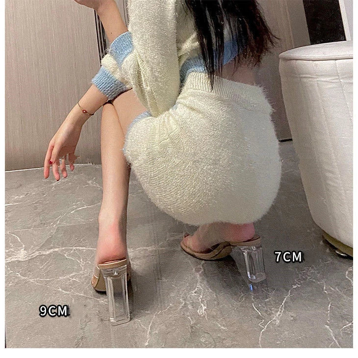 Summer Women’s Clear High Heel Sandals – 9cm Transparent Jelly Slippers with Open Square Toe, Sexy Fashion Pumps