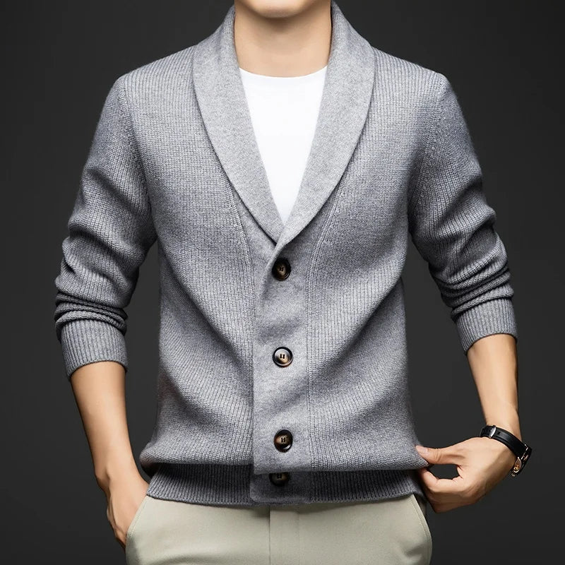 Men’s Winter Wool Cashmere Cardigan Sweater – Fleece-Lined Heavyweight Knit Thermal Jacket