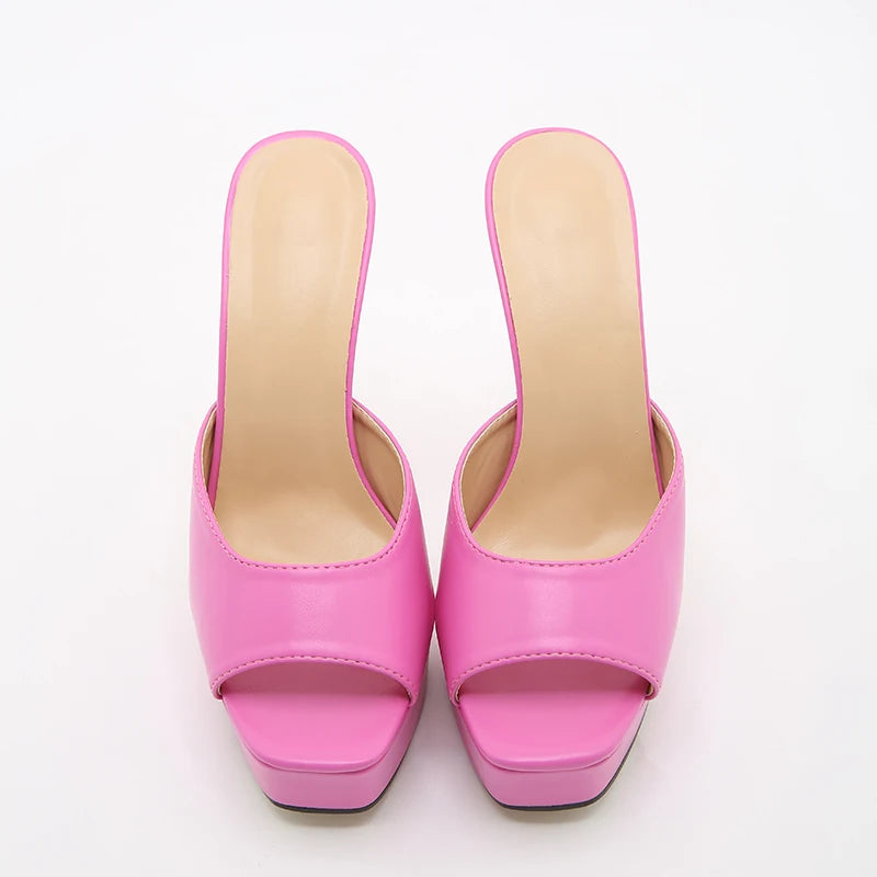 Women’s Square Toe Waterproof Platform High Heels – European & American Style Solid Color Sandals with Clear Glass Heel