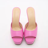 Women’s Square Toe Waterproof Platform High Heels – European & American Style Solid Color Sandals with Clear Glass Heel