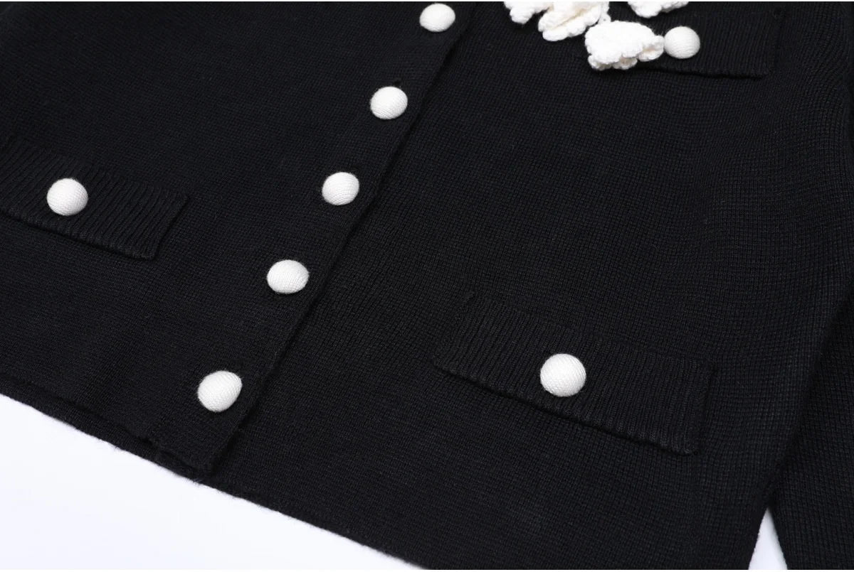 High-End Women’s Winter Two-Piece Set – Floral Embroidered Knitted Cardigan Sweater & Pants Outfit