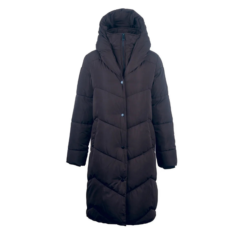 Women’s Sustainable Winter Long Coat – Double Mock Layer Eco-Friendly Warm Jacket with Rain Resistance