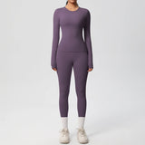Women’s 2-Piece Workout Set – Long Sleeve Gym Top & High Waist Yoga Leggings Fitness Tracksuit
