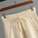 Women’s Winter Casual Knitted Two-Piece Set – Solid Color Sweater Top & Loose-Fit Pants Lounge Outfit