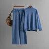 Women’s Winter Casual Knitted Two-Piece Set – Solid Color Sweater Top & Loose-Fit Pants Lounge Outfit