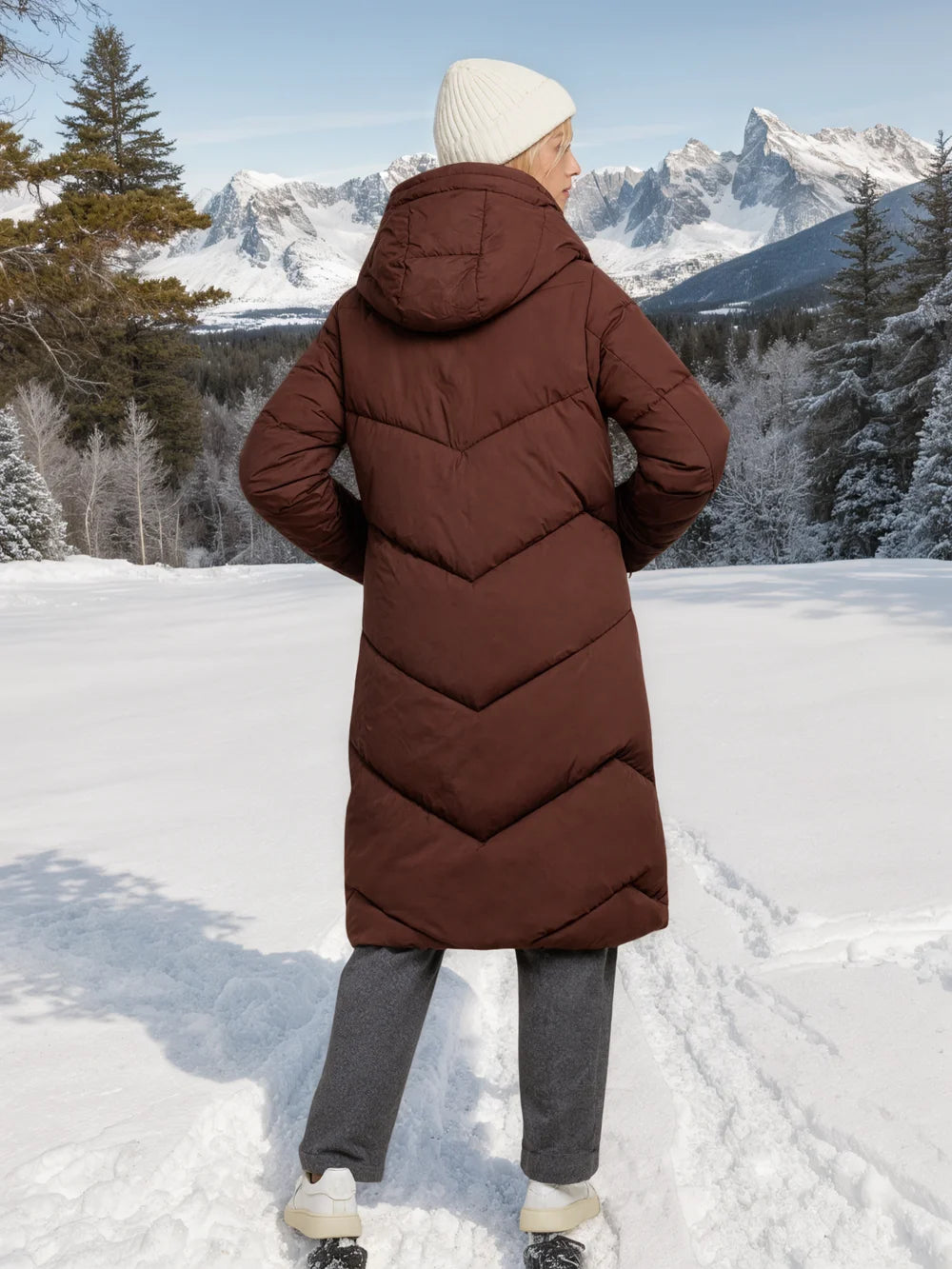 Women’s Sustainable Winter Long Coat – Double Mock Layer Eco-Friendly Warm Jacket with Rain Resistance