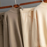 Women’s Winter Casual Knitted Two-Piece Set – Solid Color Sweater Top & Loose-Fit Pants Lounge Outfit