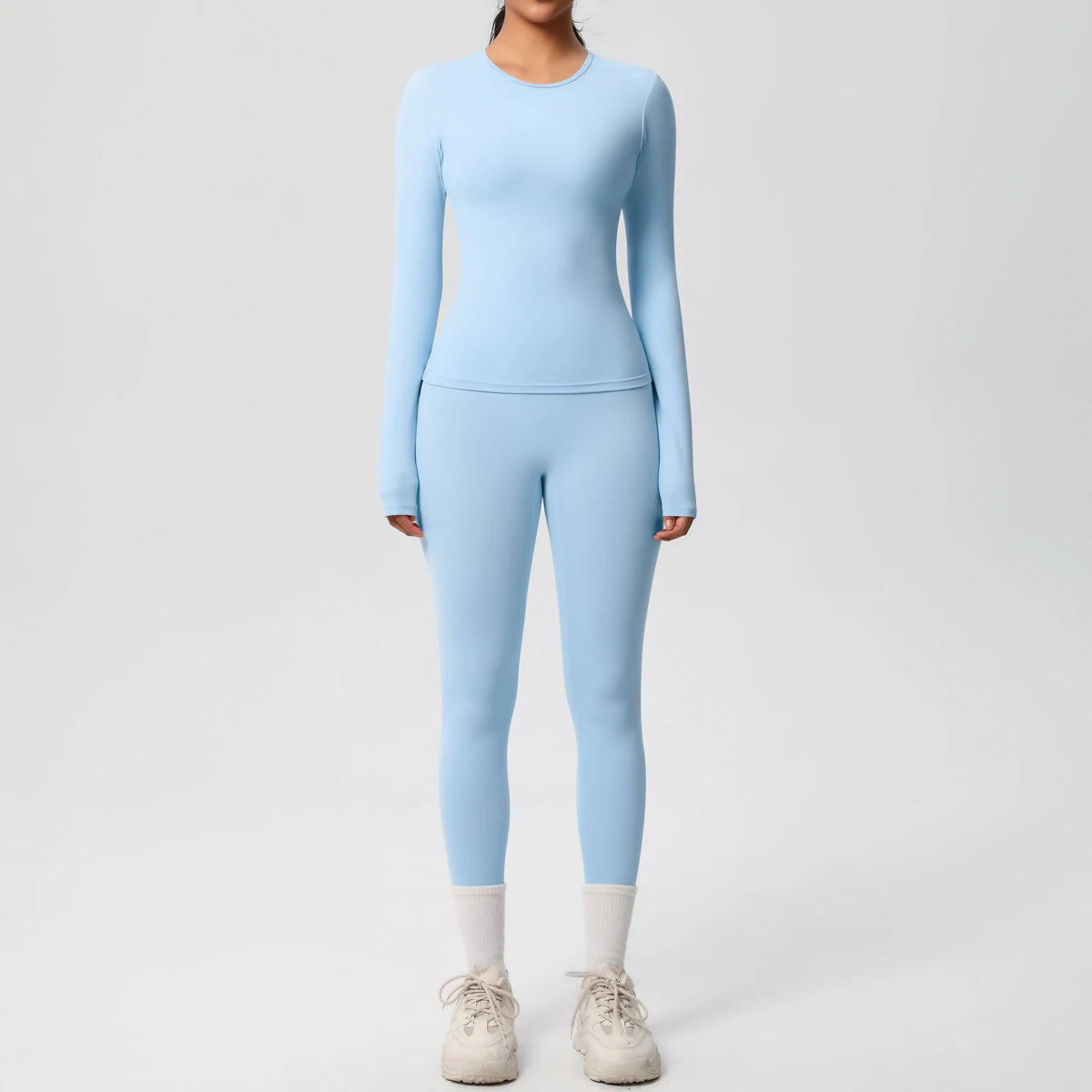 Women’s 2-Piece Workout Set – Long Sleeve Gym Top & High Waist Yoga Leggings Fitness Tracksuit
