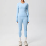 Women’s 2-Piece Workout Set – Long Sleeve Gym Top & High Waist Yoga Leggings Fitness Tracksuit