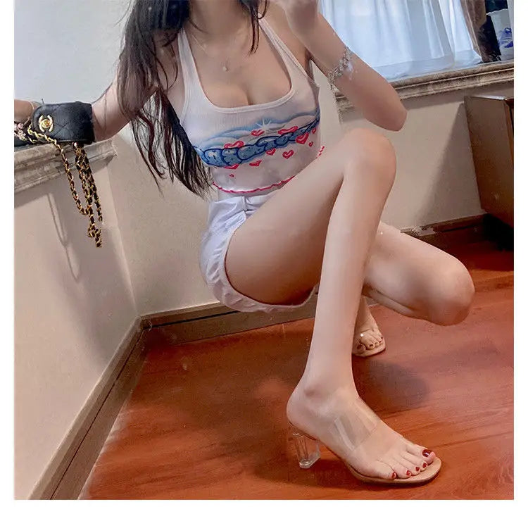 Summer Women’s Clear High Heel Sandals – 9cm Transparent Jelly Slippers with Open Square Toe, Sexy Fashion Pumps