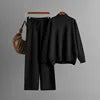 Women’s Winter Casual Knitted Two-Piece Set – Solid Color Sweater Top & Loose-Fit Pants Lounge Outfit