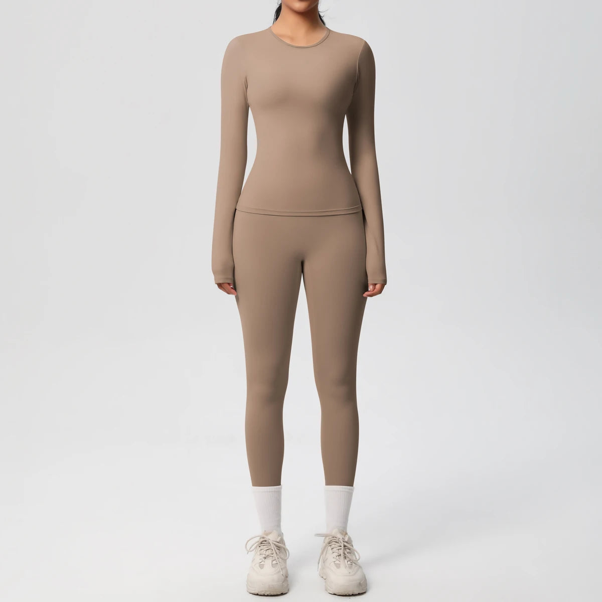 Women’s 2-Piece Workout Set – Long Sleeve Gym Top & High Waist Yoga Leggings Fitness Tracksuit