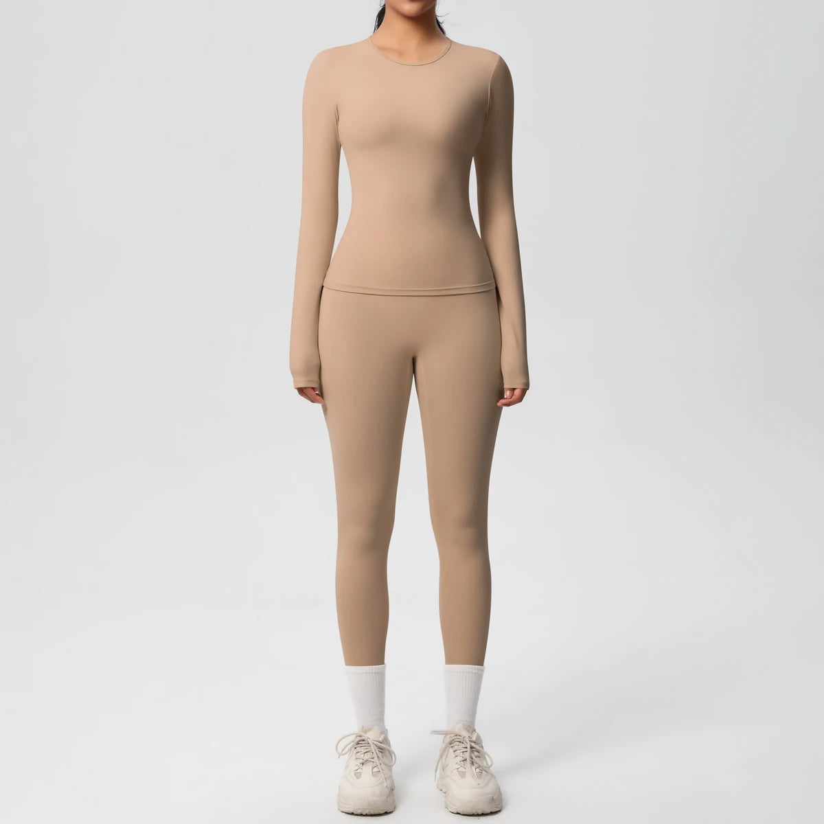Women’s 2-Piece Workout Set – Long Sleeve Gym Top & High Waist Yoga Leggings Fitness Tracksuit