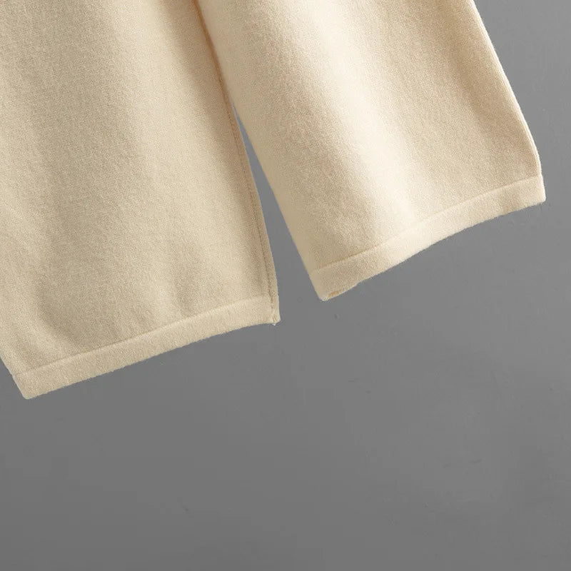 Women’s Winter Casual Knitted Two-Piece Set – Solid Color Sweater Top & Loose-Fit Pants Lounge Outfit