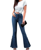 Women’s Blue Denim Flare Pants – High-Waist Bell Bottom Jeans with Skinny Fit, Casual Summer Street Style