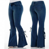 Women’s Blue Denim Flare Pants – High-Waist Bell Bottom Jeans with Skinny Fit, Casual Summer Street Style