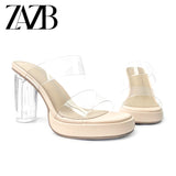 Sexy Women’s High Heel Slippers – Open Toe Narrow Strap Platform Sandals with Chunky Block Heels, New 2025 Design