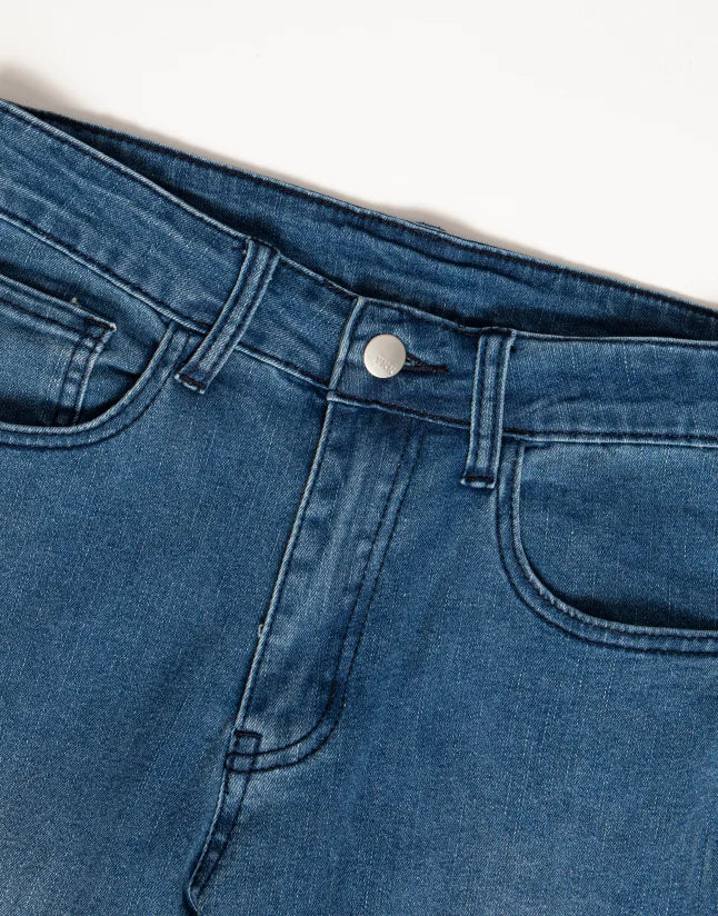Women’s Blue Denim Flare Pants – High-Waist Bell Bottom Jeans with Skinny Fit, Casual Summer Street Style