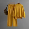 Women’s Winter Casual Knitted Two-Piece Set – Solid Color Sweater Top & Loose-Fit Pants Lounge Outfit
