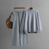 Women’s Winter Casual Knitted Two-Piece Set – Solid Color Sweater Top & Loose-Fit Pants Lounge Outfit