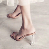 Summer Women’s Clear High Heel Sandals – 9cm Transparent Jelly Slippers with Open Square Toe, Sexy Fashion Pumps