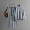 Women’s Winter Casual Knitted Two-Piece Set – Solid Color Sweater Top & Loose-Fit Pants Lounge Outfit