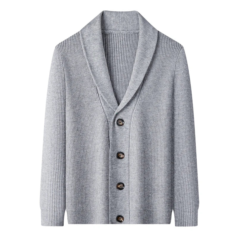 Men’s Winter Wool Cashmere Cardigan Sweater – Fleece-Lined Heavyweight Knit Thermal Jacket