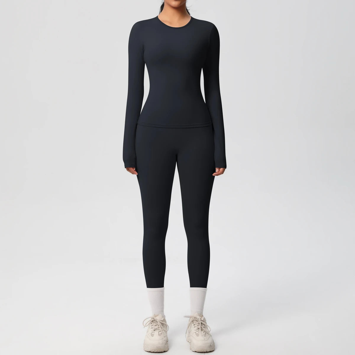 Women’s 2-Piece Workout Set – Long Sleeve Gym Top & High Waist Yoga Leggings Fitness Tracksuit