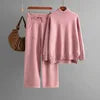 Women’s Winter Casual Knitted Two-Piece Set – Solid Color Sweater Top & Loose-Fit Pants Lounge Outfit