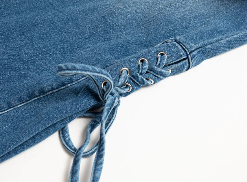 Women’s Blue Denim Flare Pants – High-Waist Bell Bottom Jeans with Skinny Fit, Casual Summer Street Style