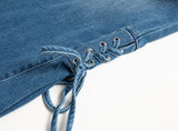 Women’s Blue Denim Flare Pants – High-Waist Bell Bottom Jeans with Skinny Fit, Casual Summer Street Style